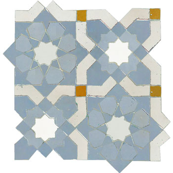 Mosaic House Moroccan tile Ketyani 20-17-1-26-8 Sea Blue Sky blue White Polar White Ochre  zellige, mosaic, zellij, field, pattern, glaze, classic, stars, intricate 